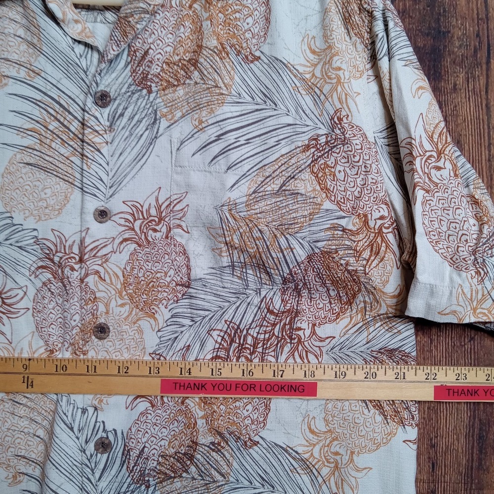 Tommy Bahama 100% Silk Hawaiian Floral Loop Collar Shirt Men's Medium Pineapple - Picture 7 of 8